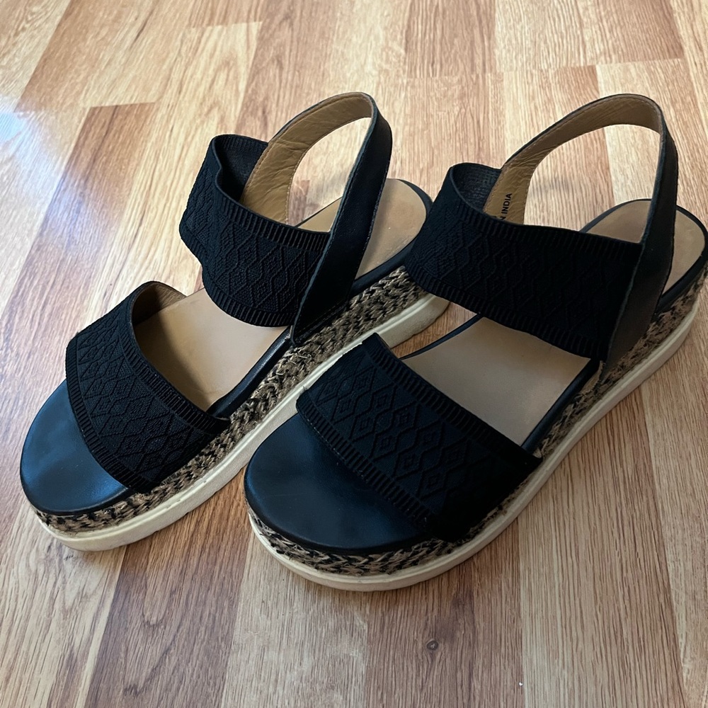 Anthropologie Black Woven Flatforms